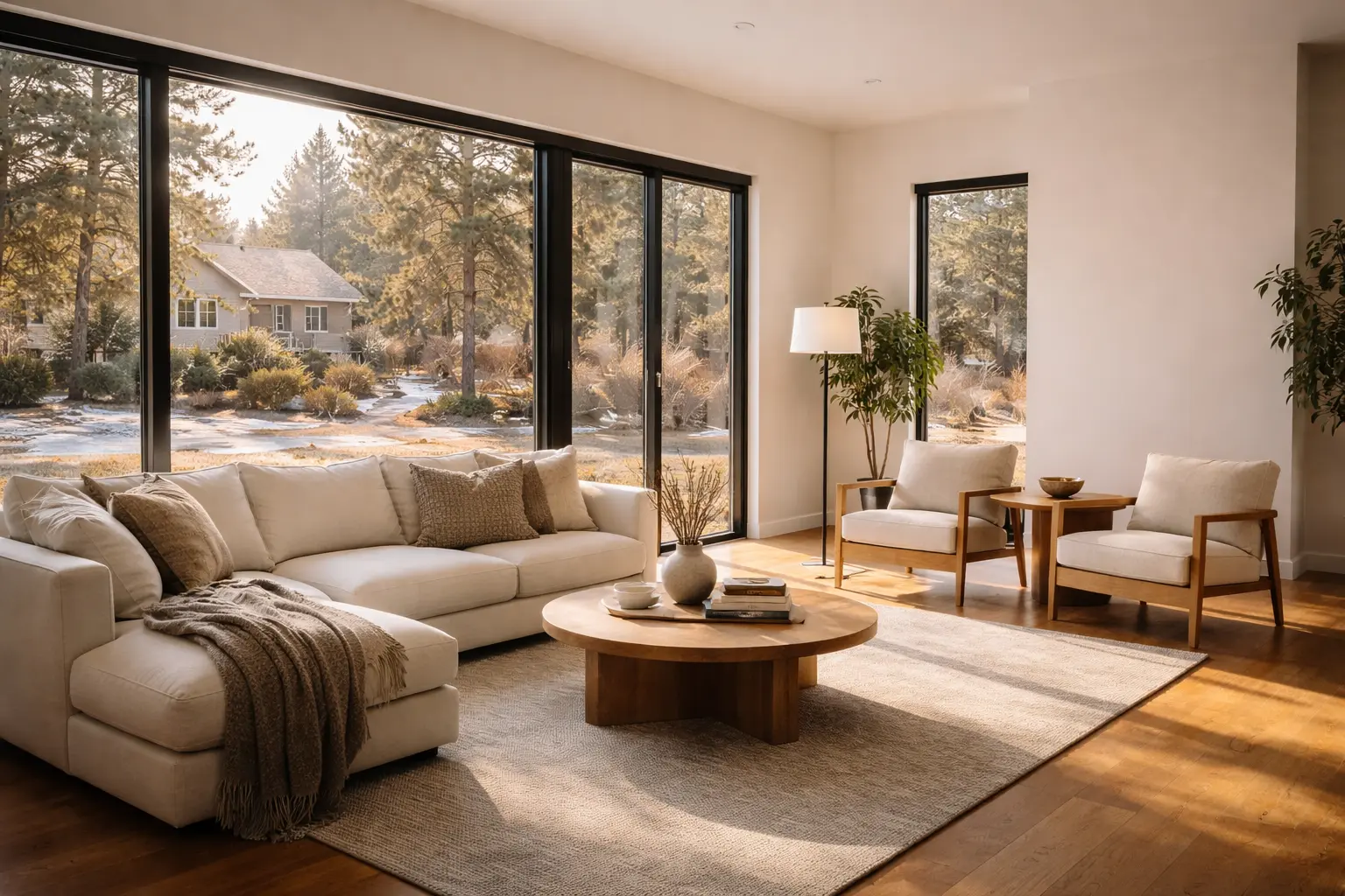 Warm sunny living room in winter showing why you might need to use AC in Colorado