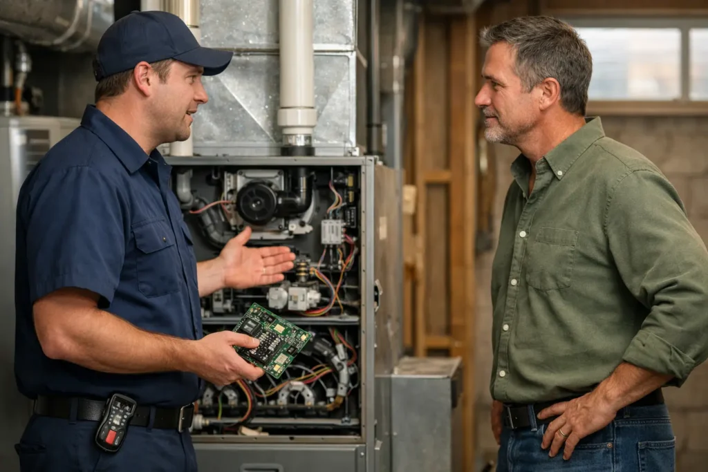 repair vs replace furnace Colorado Springs decision with HVAC technician