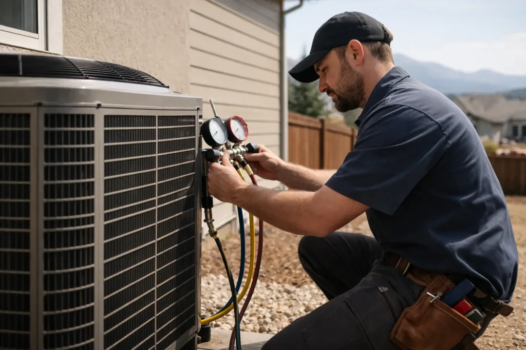 AC blowing warm air Colorado Springs refrigerant diagnostic