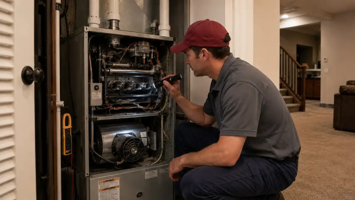 ATMS technician diagnosing residential furnace problems