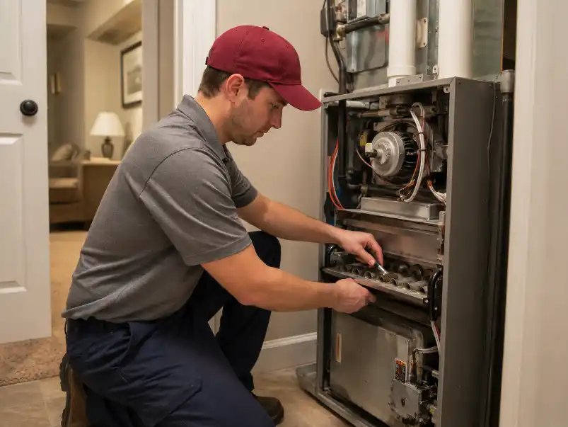 Residential furnace maintenance performed by ATMS technician