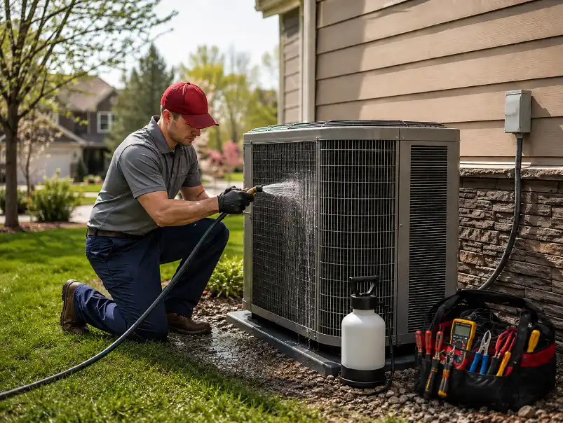 Residential air conditioning maintenance performed by ATMS technician