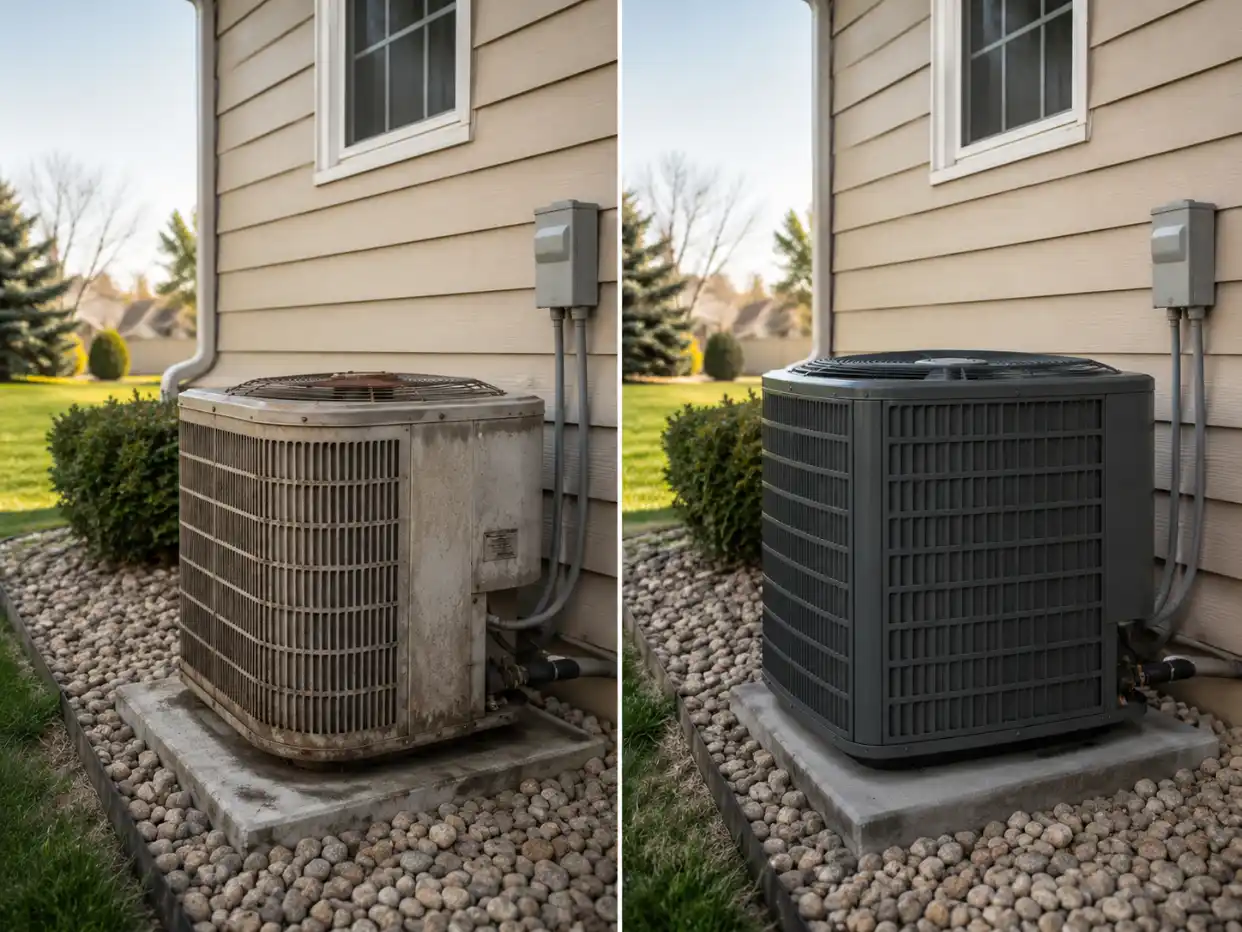 Comparison of aging residential air conditioning equipment and new replacement system